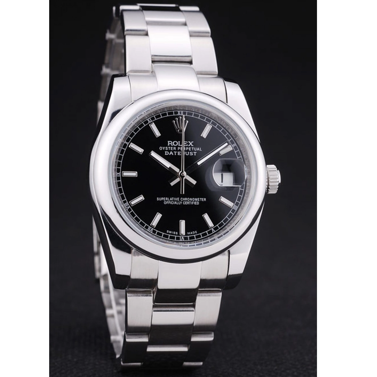 Rolex aaa copy Polished Black Dial 7467 Silver Datejust Bezel Rolex 0522